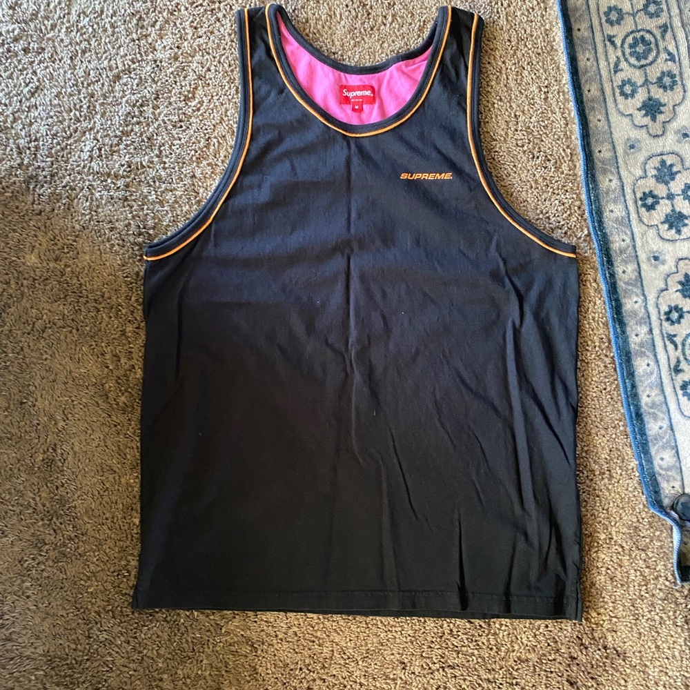 Supreme Black Tank Top with Pink Interior and Gold Trim